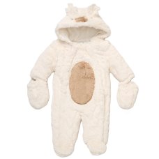 G11489: Baby Faux Fur, Cotton Lined Bear Pramsuit With Mitts (NB-6 Months)
